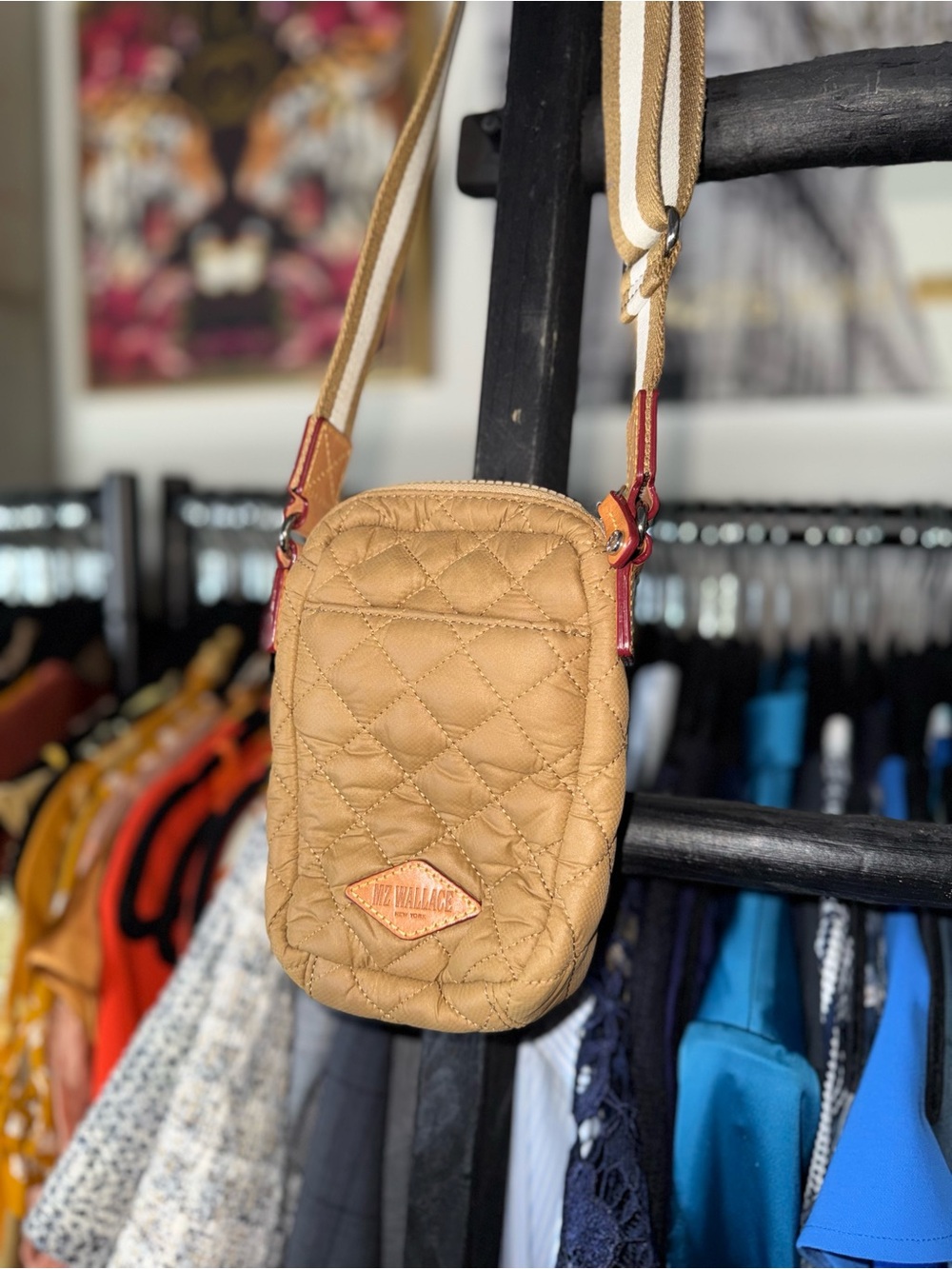 MZ Wallace Metro Quilted Nylon Micro Crosby Crossbody Bag Tan Camel - Picture 8 of 12